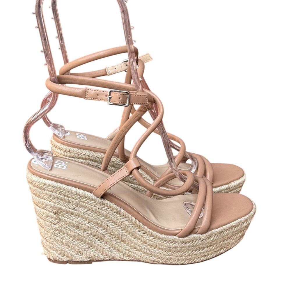 BP Cohan Espadrille Platform Wedge Sandals Tan Mocha Strappy Size 10